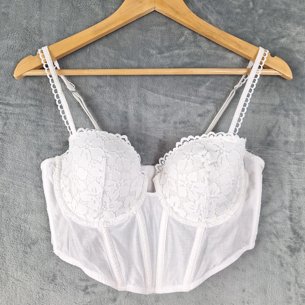 Womens Corset Bra Medium‎ White Crop Top Bustier Coquette Floral Push Up Bridal